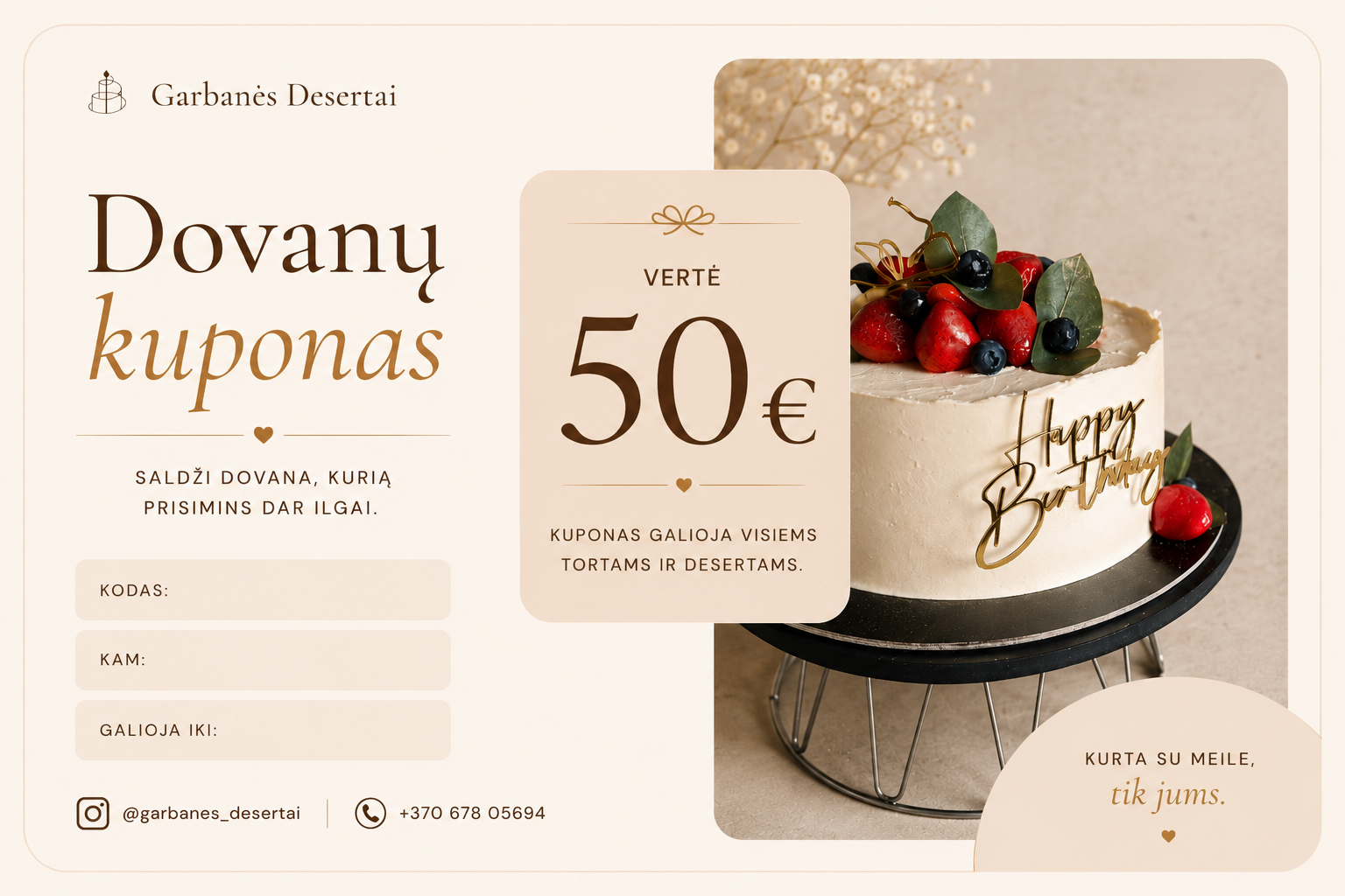 Dovanų kuponas — Garbanės Desertai